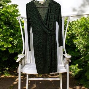 Michael Kors Long Sleeve Green Animal Print Wrap Dress Size S